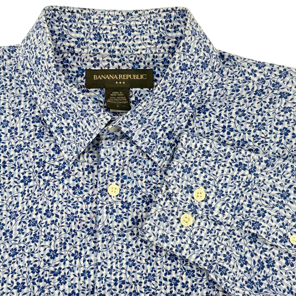 Banana Republic Blue and White Floral Button-Down Shirt